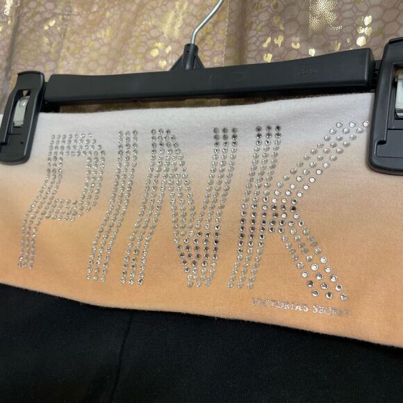 VTG Y2K PINK Rhinestone Logo Fold Over Ombre Orange Black Yoga Shorts Small - Picture 4 of 5